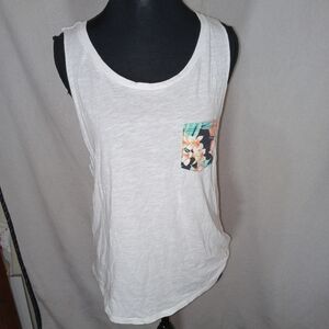 PINK Victoria's Secret White Tank Top Casual Style Floral Pocket